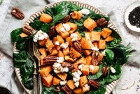 Spinach and Sweet Potato Salad with Pecans and Goat Cheese