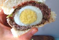 Scotch Egg Breakfast Burger with Crispy Bacon and Cheddar