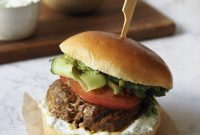 Grilled Mediterranean Lamb Burgers with Mint, Tzatziki and Pesto