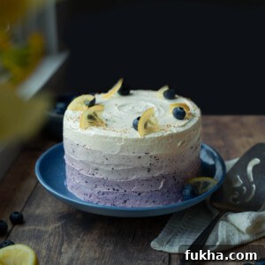 Lemon blueberry cake sitting next to a window
