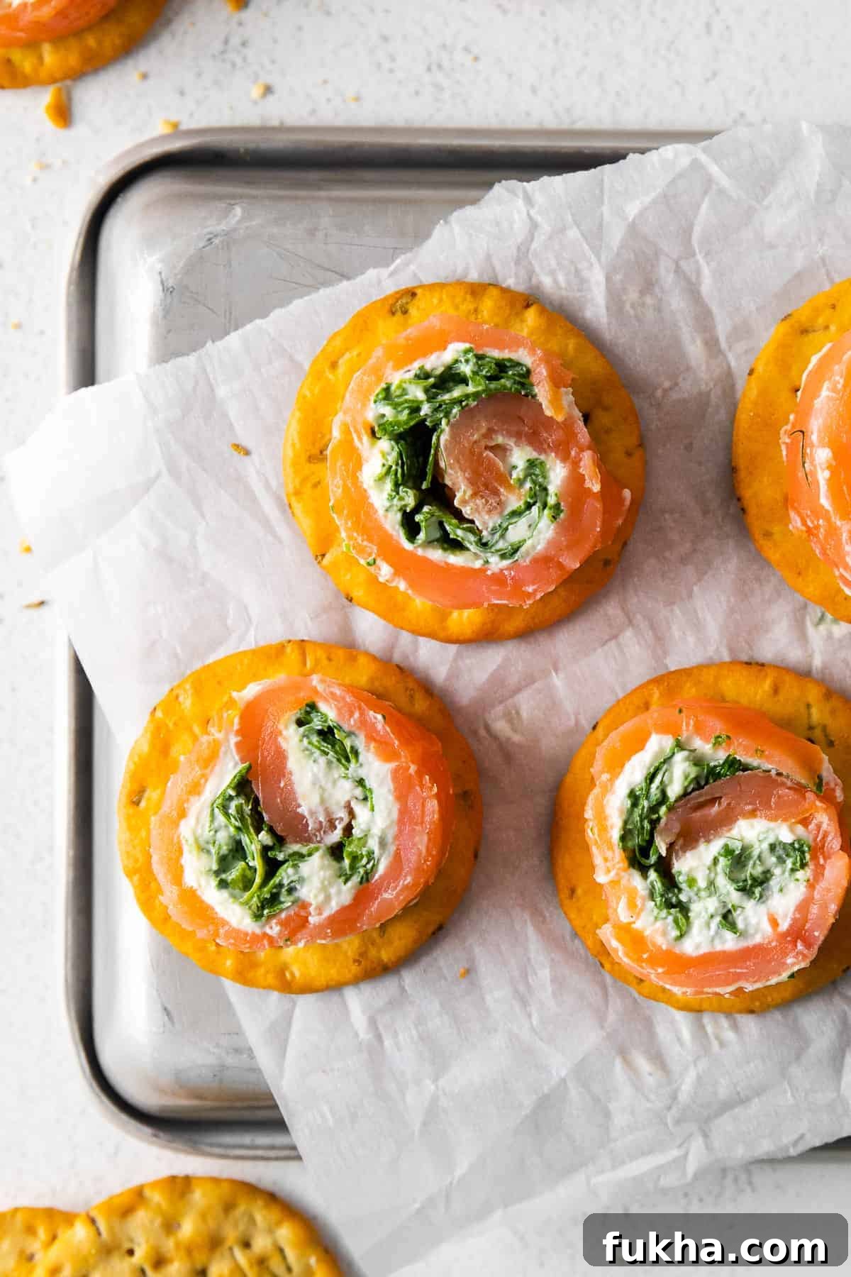 Smoked Salmon Pinwheels Recipe with Cream Cheese and Dill 6 smoked salmon pinwheels on crackers