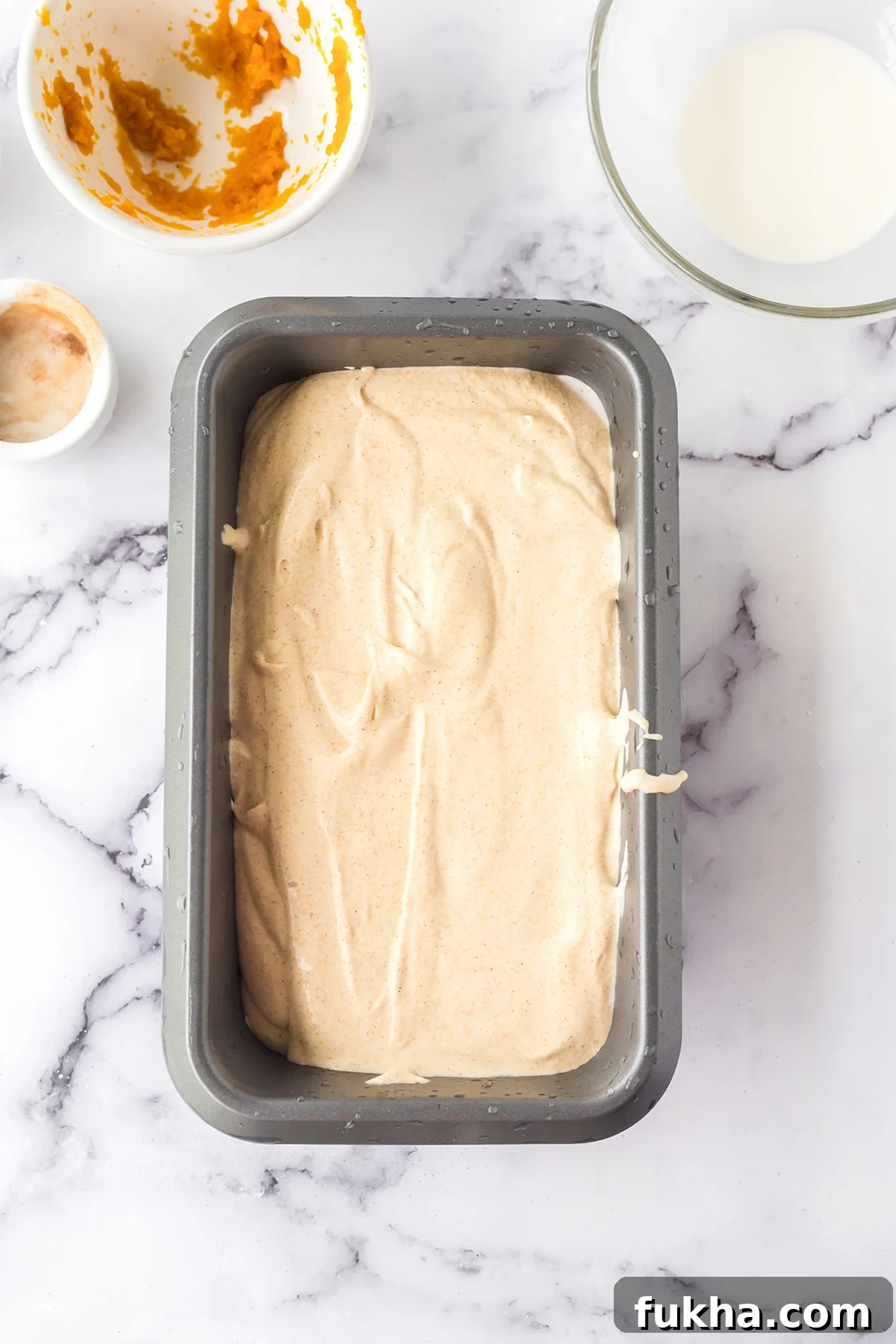 Pumpkin ice cream in loaf pan.
