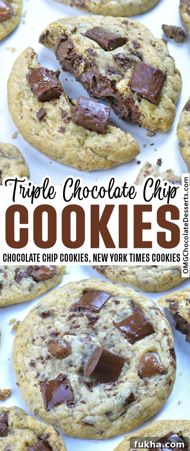 These are triple chocolate cookies with chocolate chips, chocolate shavings, and chocolate chunks. 