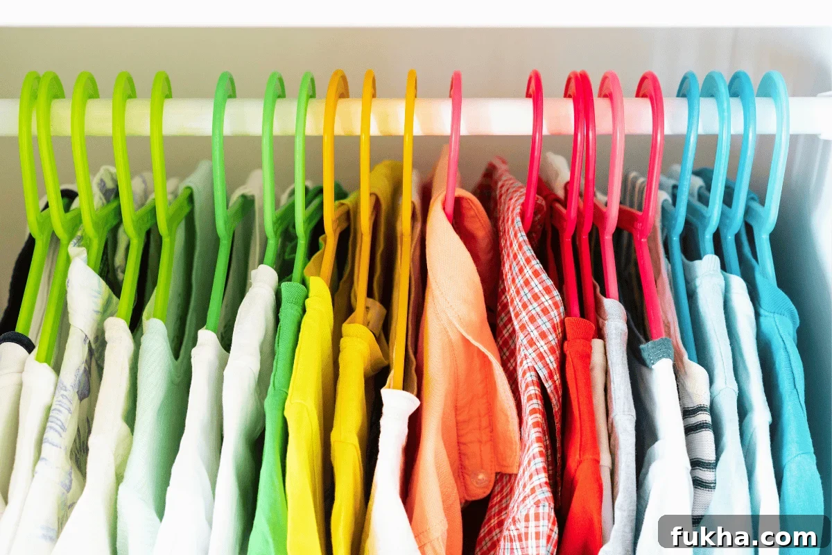 An organized kids closet with clothes stored neatly