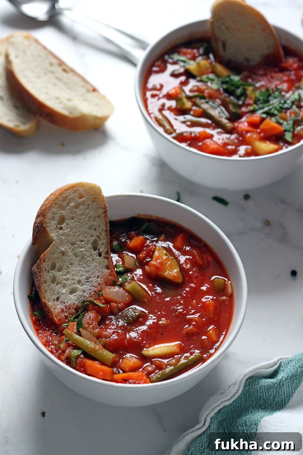 Vegan Minestrone Soup Shot with a Canon 50mm Lens