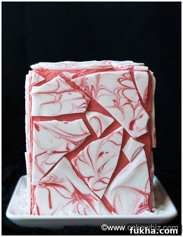 Easy Chocolate Bark Cake on White Dish With Black Background