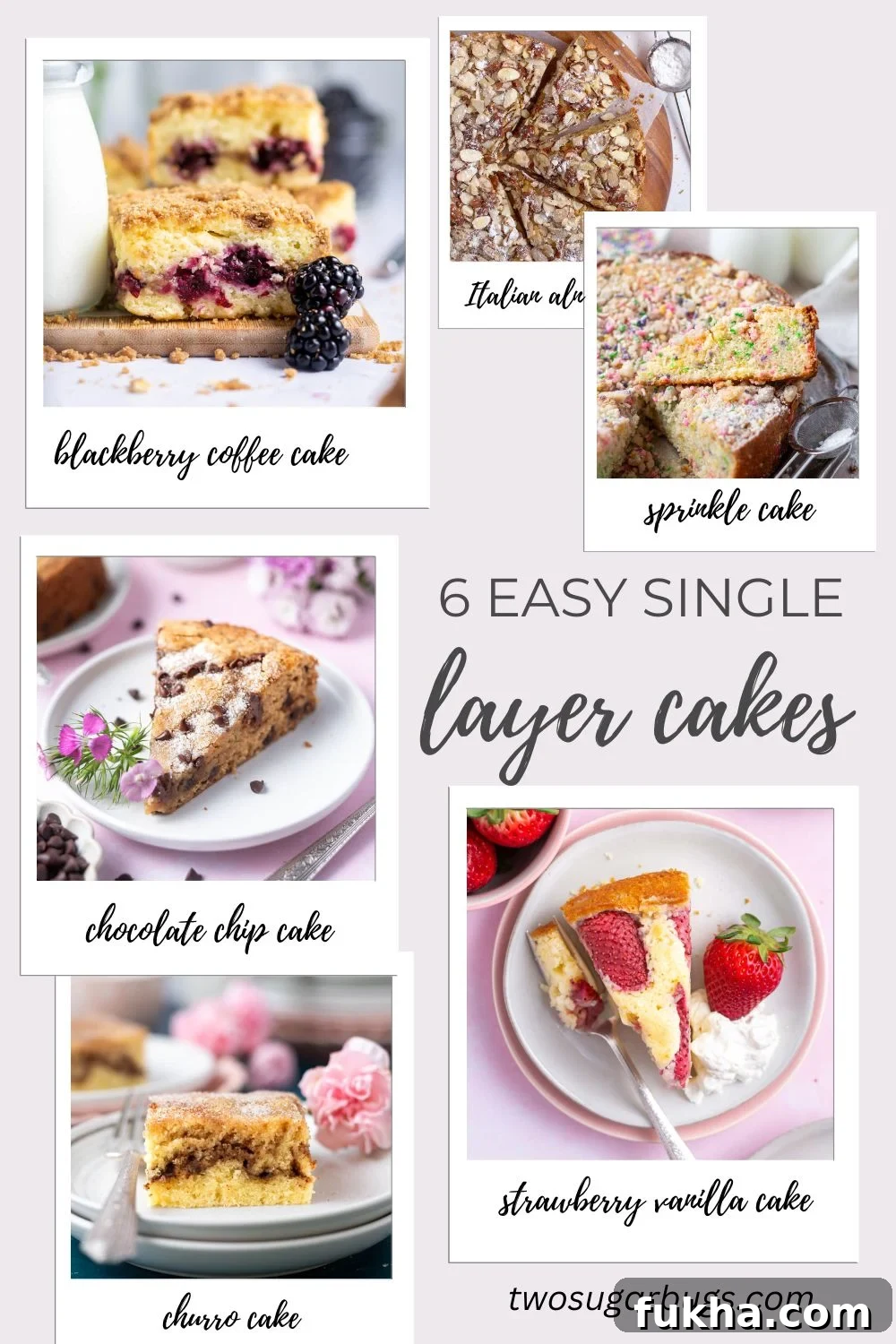 Single Layer Cake Recipes Without Frosting 2 collage of photos of six single layer cakes