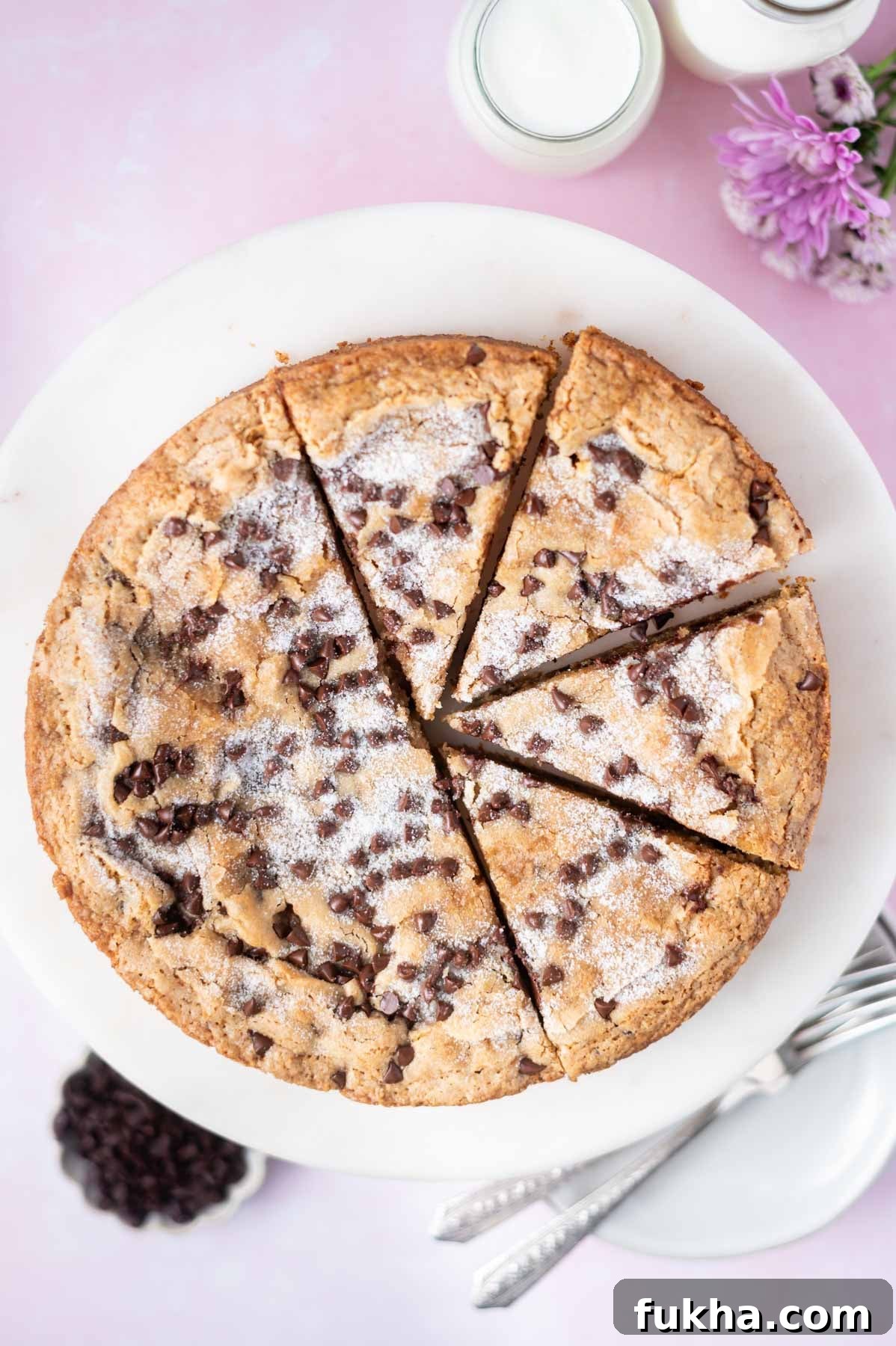 Single Layer Cake Recipes Without Frosting 10 chocolate chip snack cake on a cake stand and cut in slices