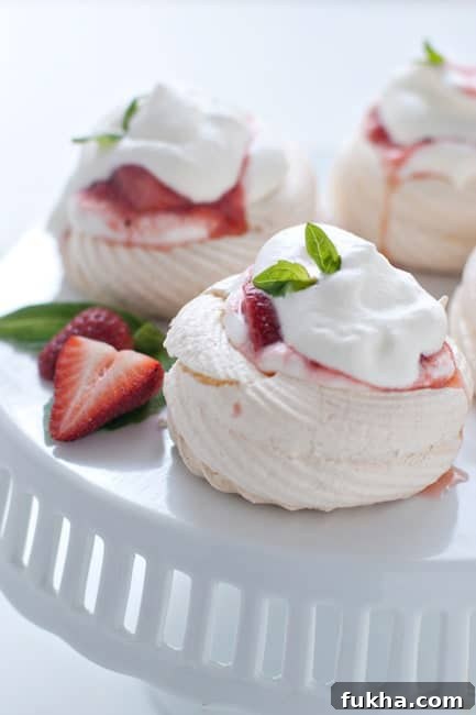 Meringue Nests with Strawberry Rhubarb Compote