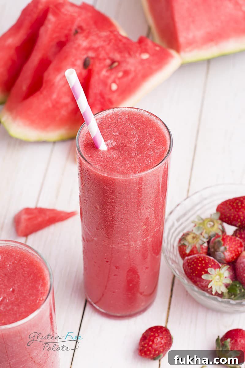 close up of strawberry watermelon smoothie