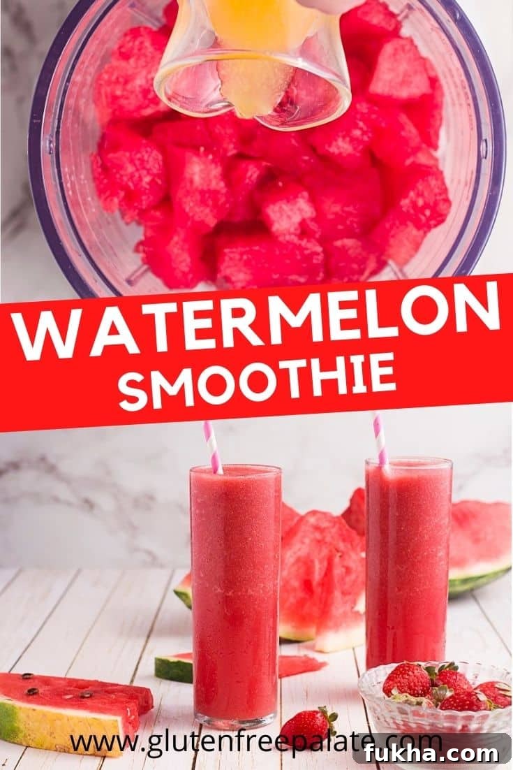 watermelon smoothie pinterest pin using two images