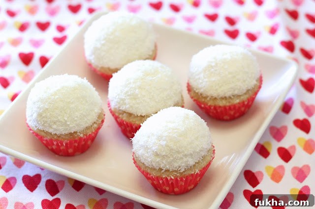 Mini coconut snowball cupcakes, close up