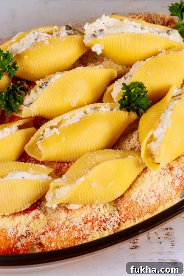 Classic Baked Stuffed Shells with Ricotta 4 stacked pasta shells