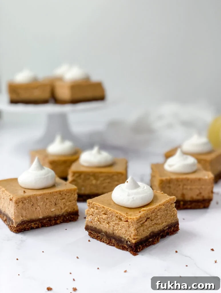Layers of Pumpkin cheesecake bars with gingersnap crust