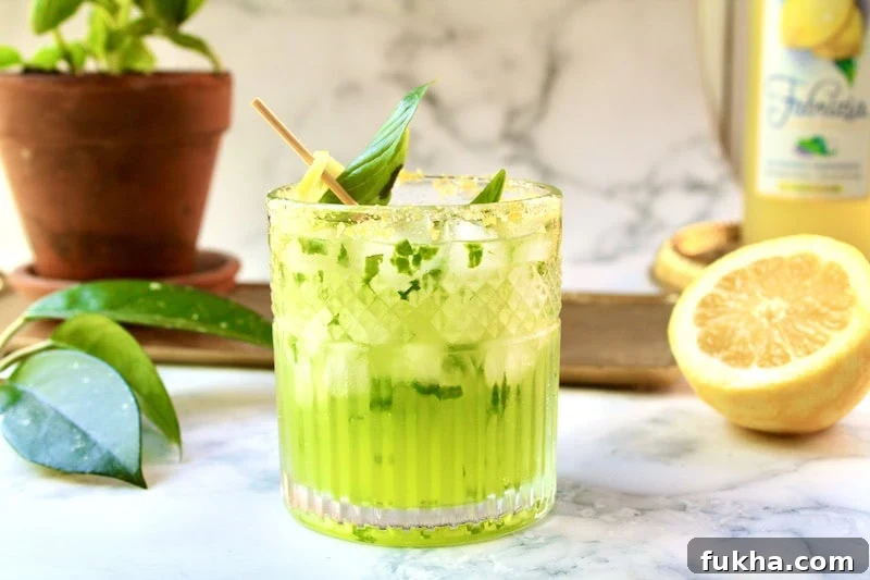 lemon basil limoncello drink with vodka