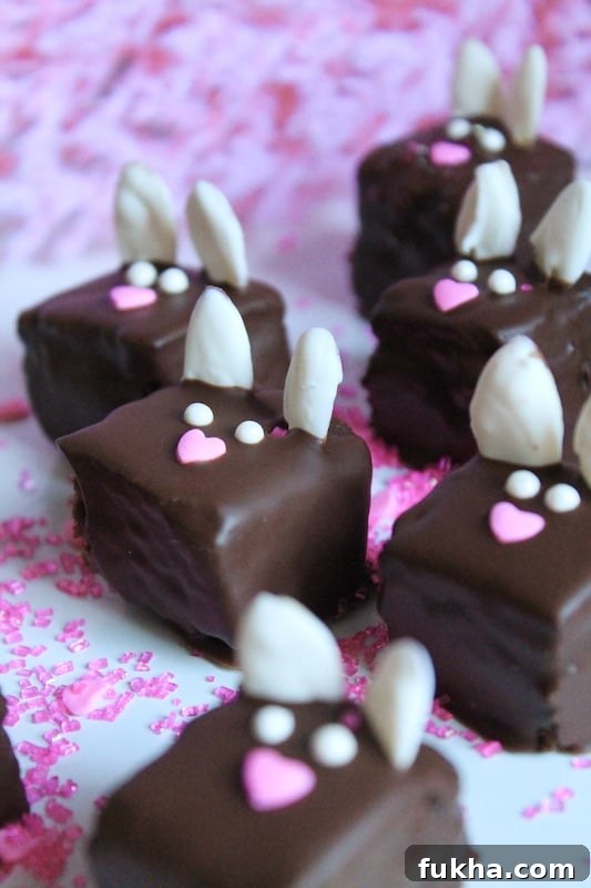 cut easter bunny brownies into bite size cubes