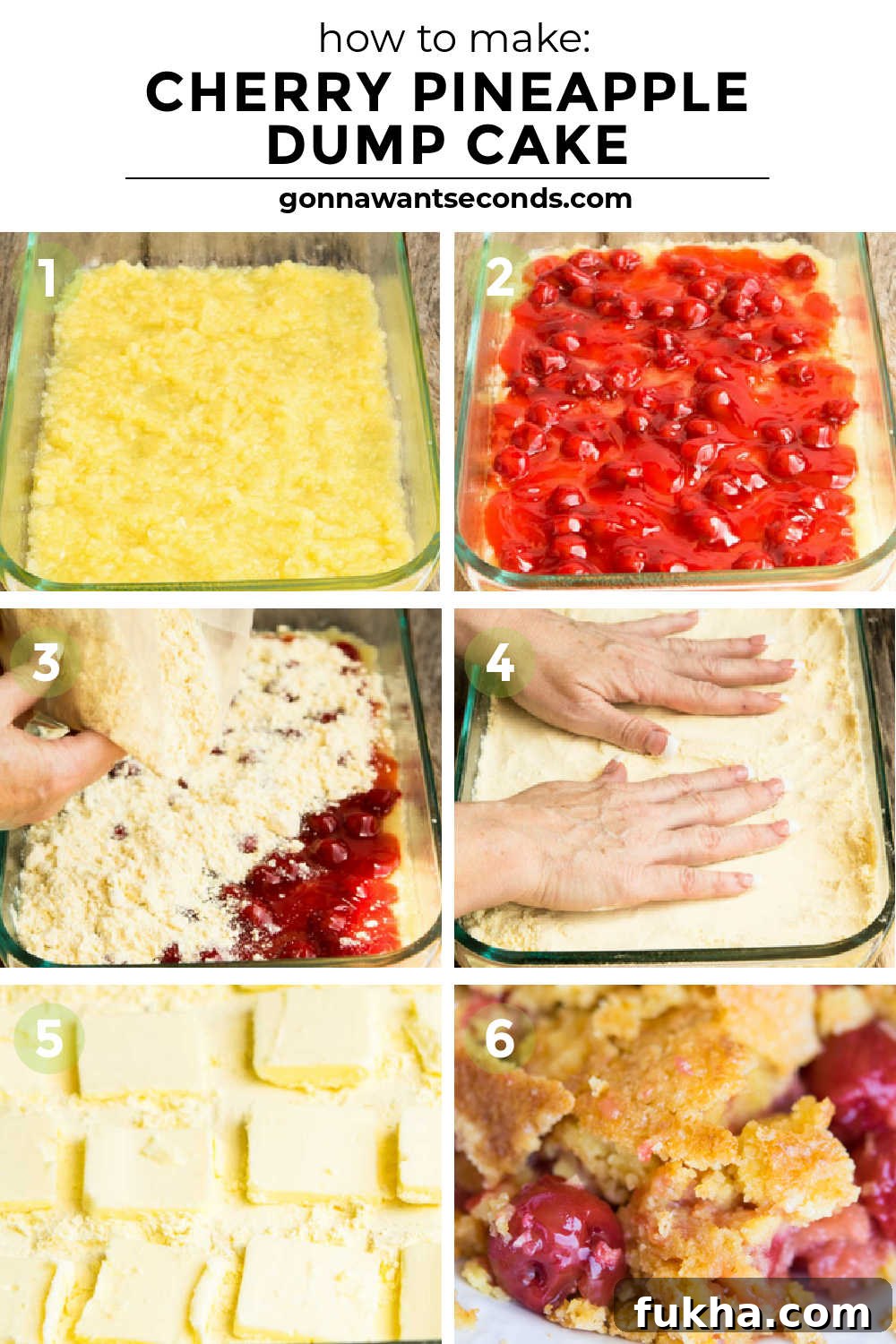 Step by step how to make cherry pineapple dump cake
