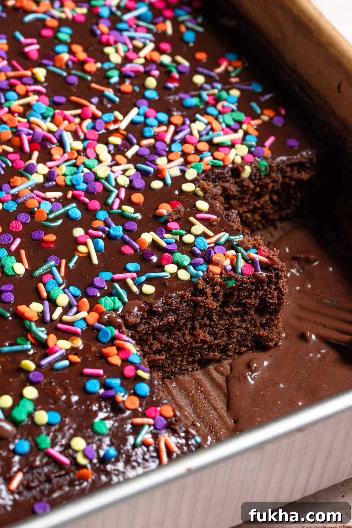 sliced chocolate cake in a pan.