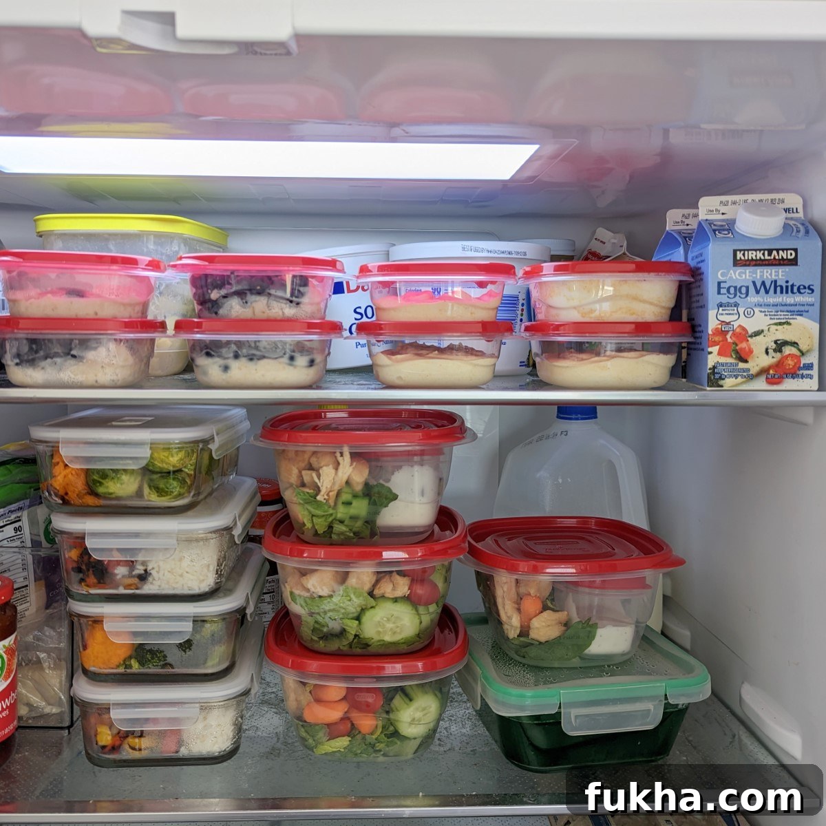 meal prep in the fridge for bodybuilding show