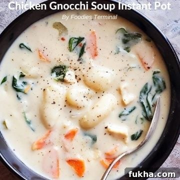 Chicken Gnocchi Soup Instant Pot recipe in a black bowl