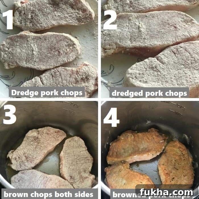 dredging and browning the pork chops in the instant pot