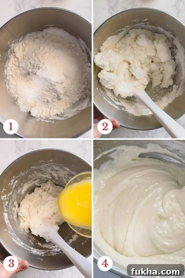 Snow White Roll Cake Recipe with Whipped Cream Filling 5 Step by step photos of making batter.