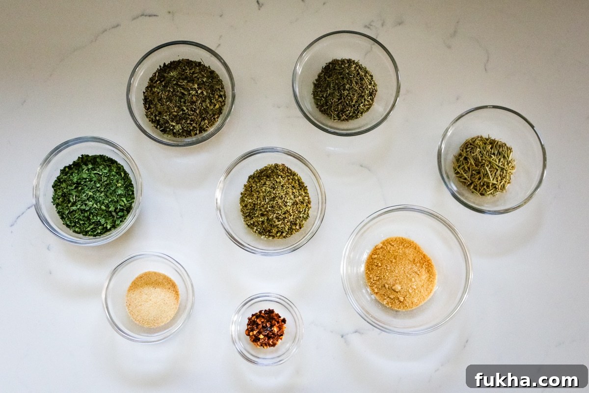 Ingredients of Italian seasoning.