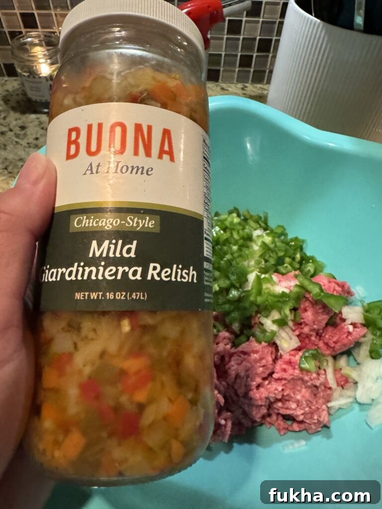 A jar of Buona brand mild giardiniera relish