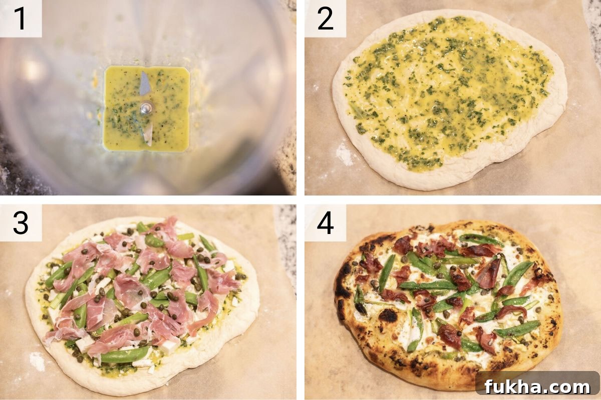 process shots of how to make spring pizza