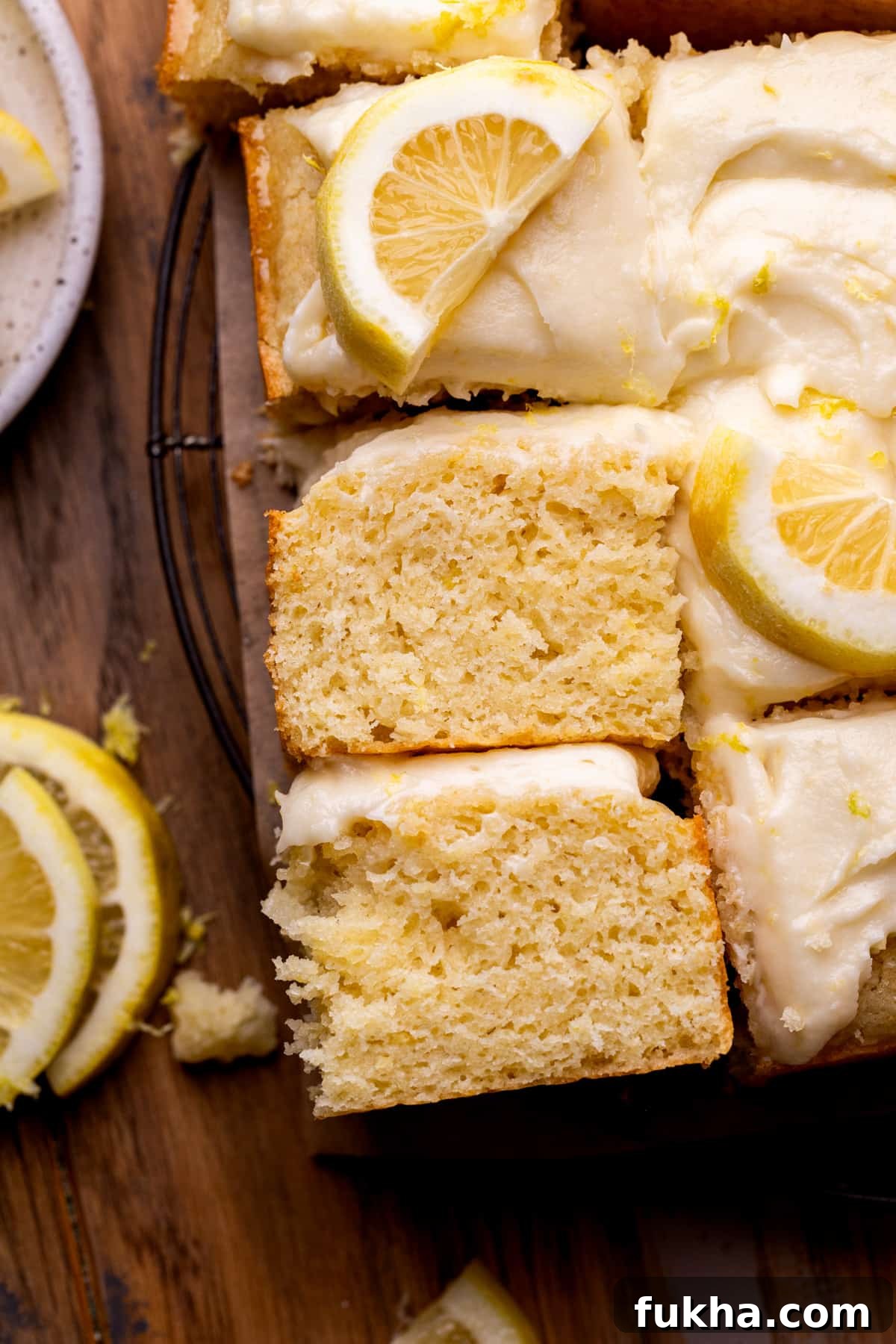 Slice of two cakes on its side.
