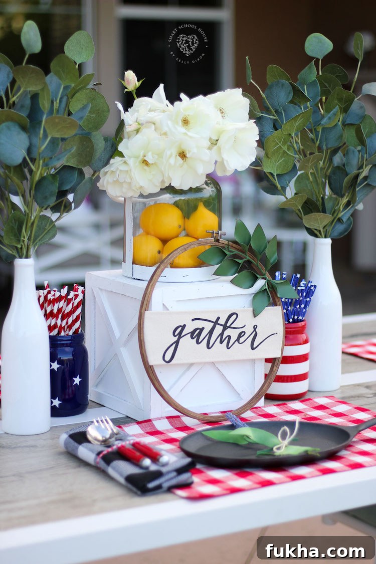 Casual Summer Outfit Ideas and Wardrobe Essentials 4 Red, White, and Blue table decorations #redwhiteandblue #centerpiece #farmhousedecor