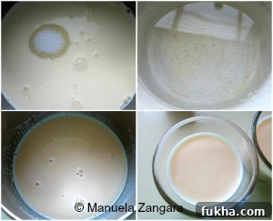 Mixing rose syrup into panna cotta