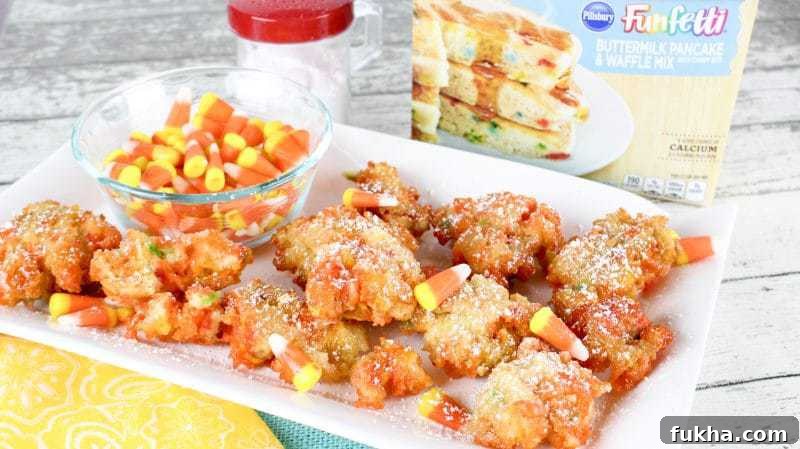 Funfetti Fried Candy Corn is an over-the-top delicious recipe perfect for Halloween or for using up leftover Halloween candy.