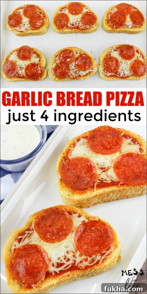 Cheesy Garlic Bread Pizza Recipe 2 This Easy Garlic Bread Pizza is the perfect recipe to make with kids. With just four ingredients, and ten minutes of cook time, this Texas Toast Pizza will become a favorite in your house! Click to get the easy recipe.