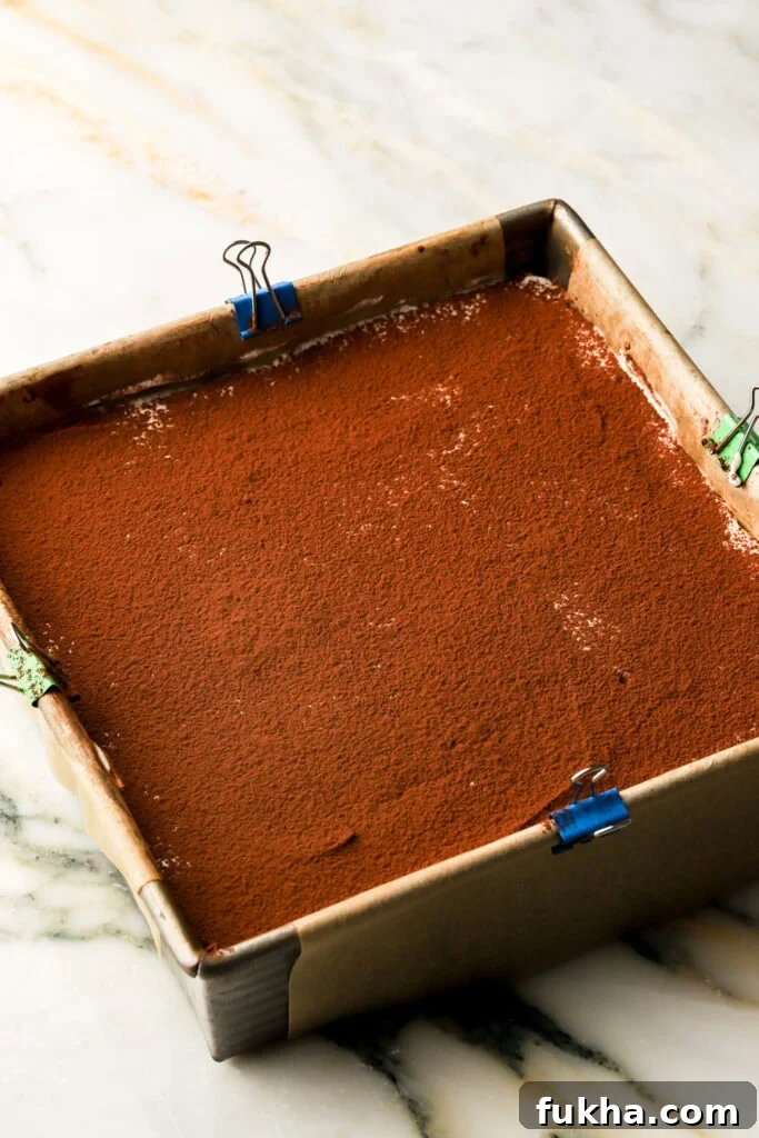 tiramisu brownies dusted with cocoa powder