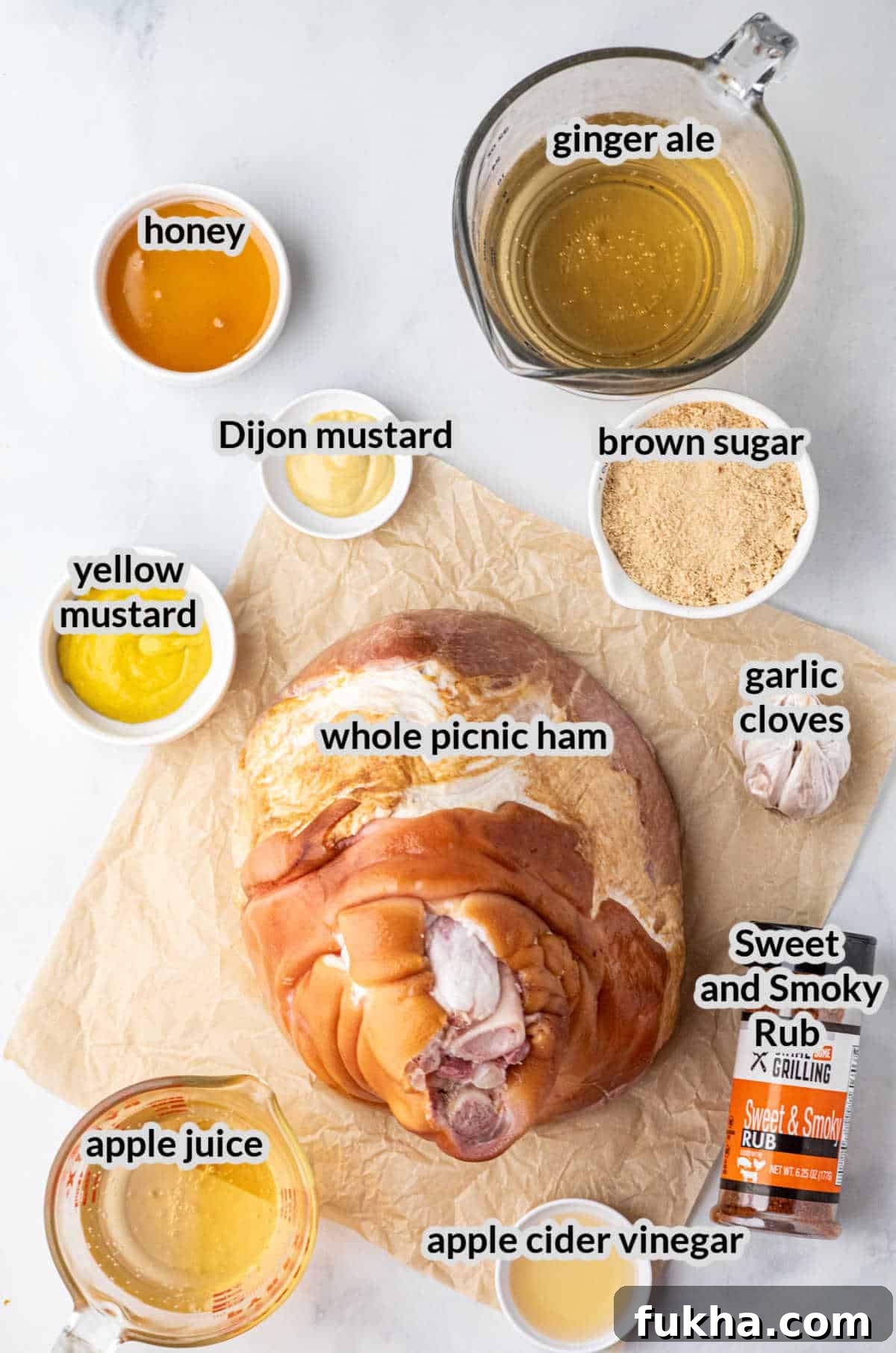 Overhead Image of Smoked Pulled Ham Ingredients