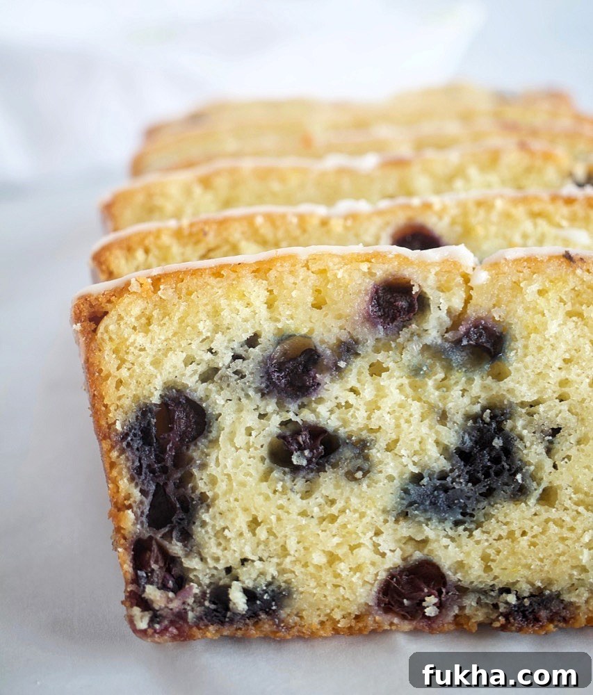 Blueberry Lemon Bread with Lemon Glaze.