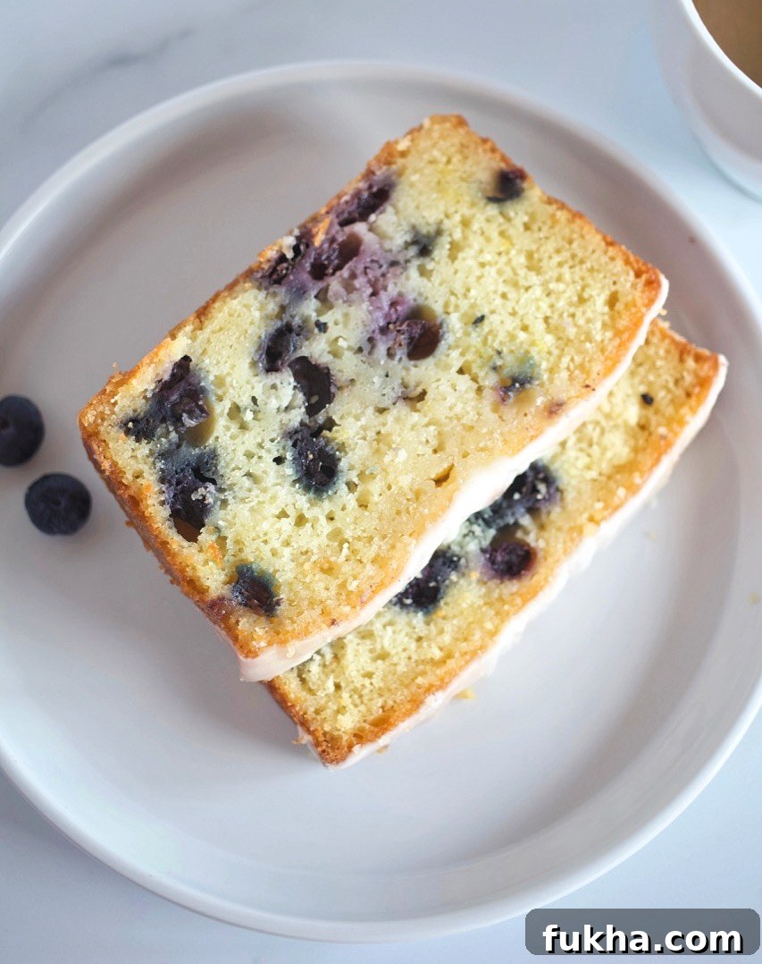 Blueberry Lemon Bread with Lemon Glaze.