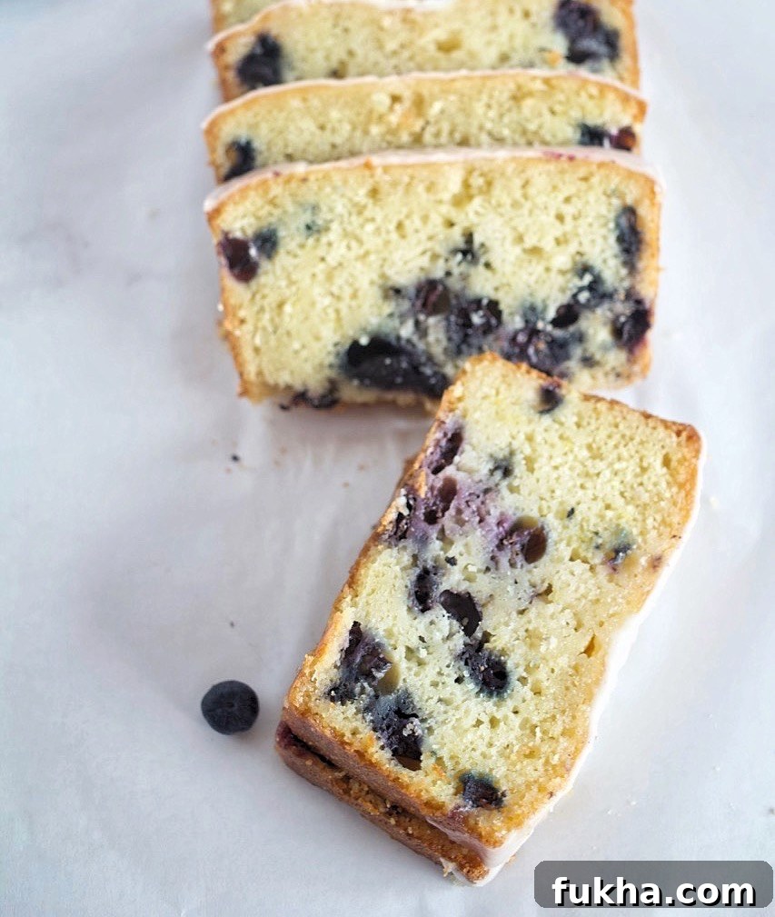 Blueberry Lemon Bread with lemon glaze.