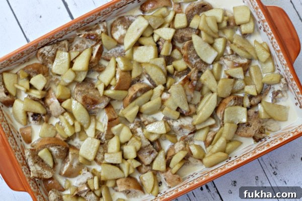 Caramel Apple Bagel Bread Pudding ready for oven