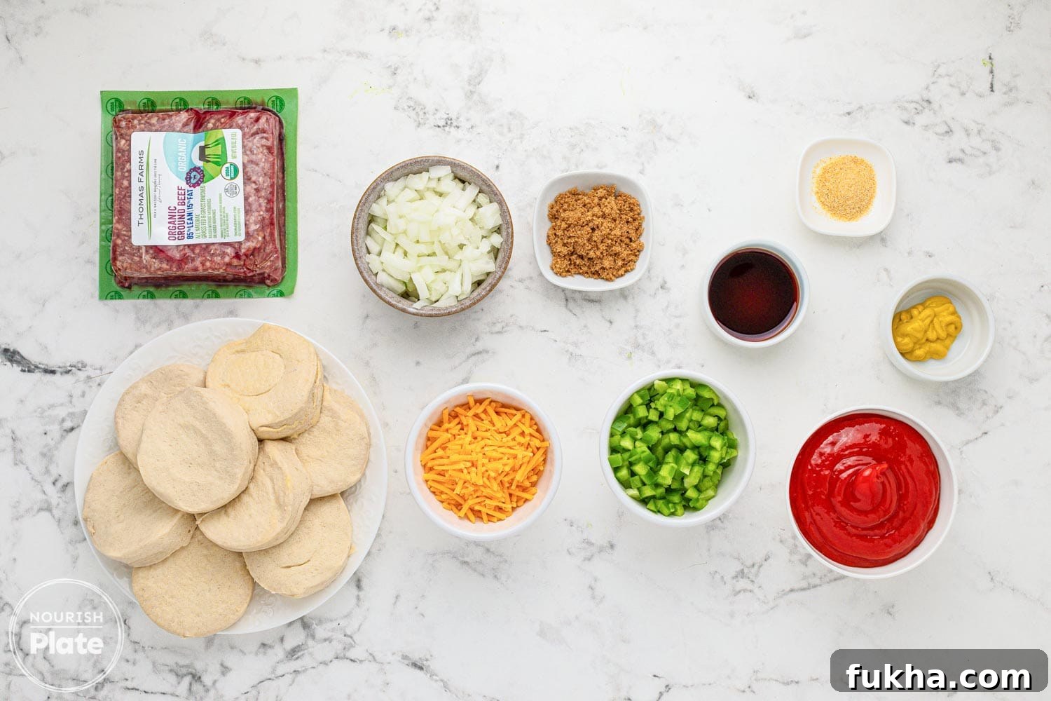 Ingredients needed to make a sloppy joe bubble up casserole