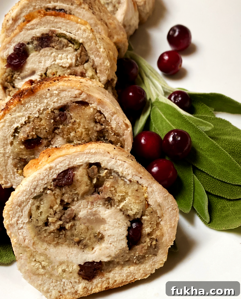 Roasted turkey roulade with sausage and cranberry stuffing