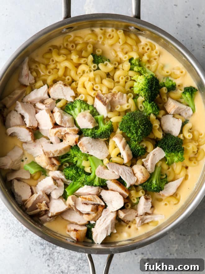 making chicken broccoli macaroni and cheese