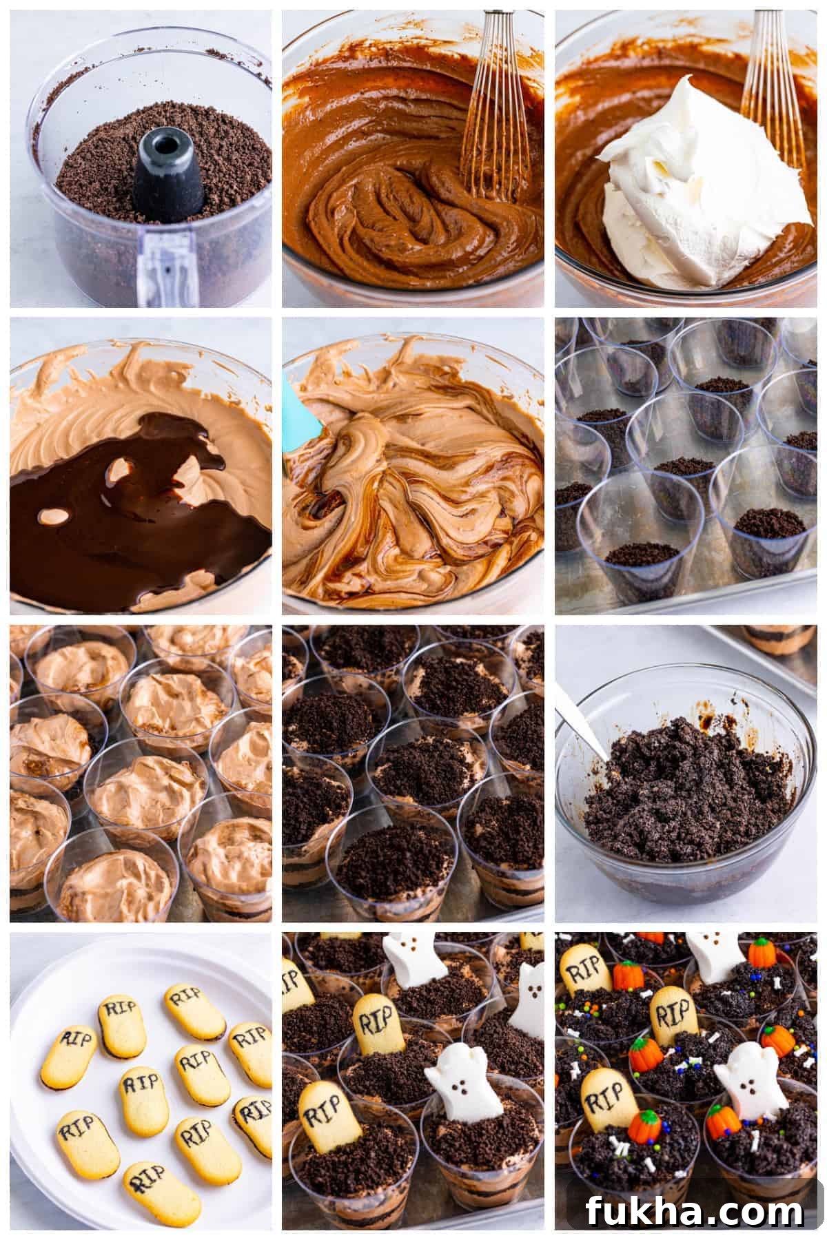 Graveyard Dirt Cups Recipe for Halloween 5 Step by step photos on how to make Graveyard Dirt Cups.