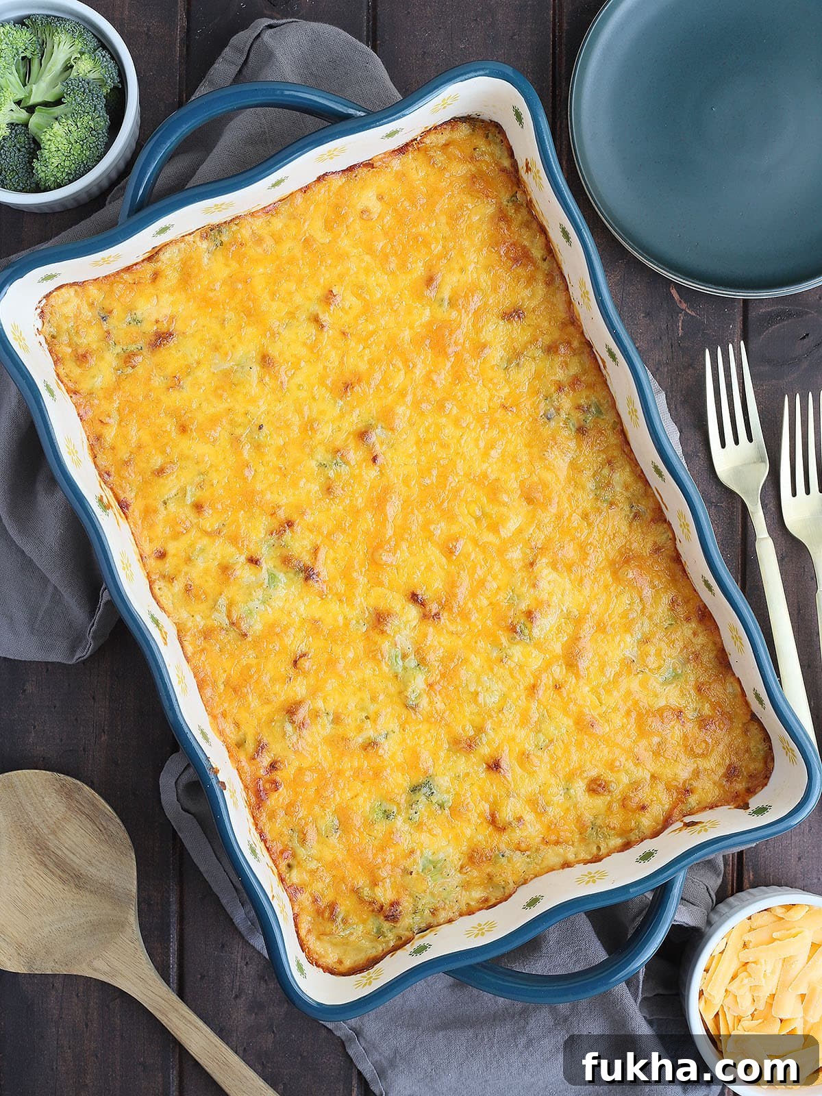 Creamy Broccoli Cheese Casserole 2 baked cheesy broccoli casserole ready to be served
