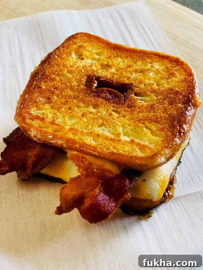 Close up of Donut Bacon Grilled Cheese