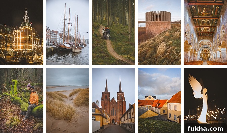 8 photo collage from winter Christmas trip from Denmark to Northern Germany including shots from Lubeck, Trodelskoven, Viborg, Roskilde, Kronsorg Castle, Copenhagen, and Odense