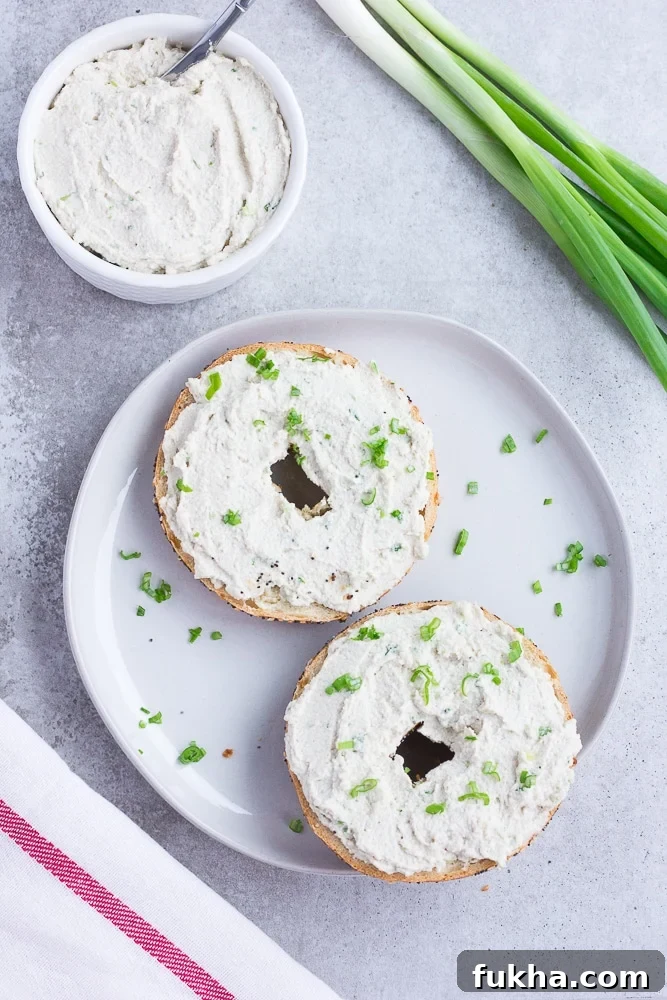 5-Minute Vegan Cream Cheese Recipe 3 vegan cream cheese on a bagel
