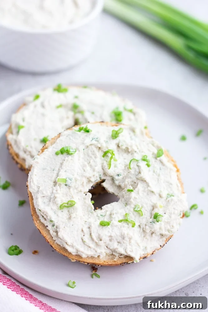 5-Minute Vegan Cream Cheese Recipe 6 vegan cream cheese on a bagel