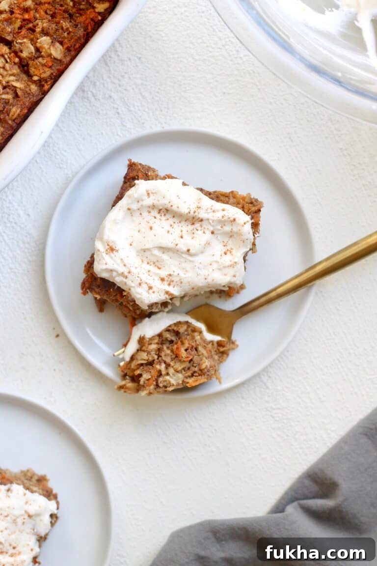 carrot cake baked oatmeal bite on small plate